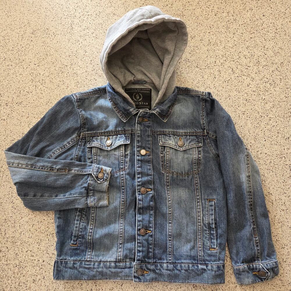 Indigo Star Denim & Dry Goods American Vintage KIDS Jean Jacket Knit Hood✨️10/12 - Picture 3 of 11